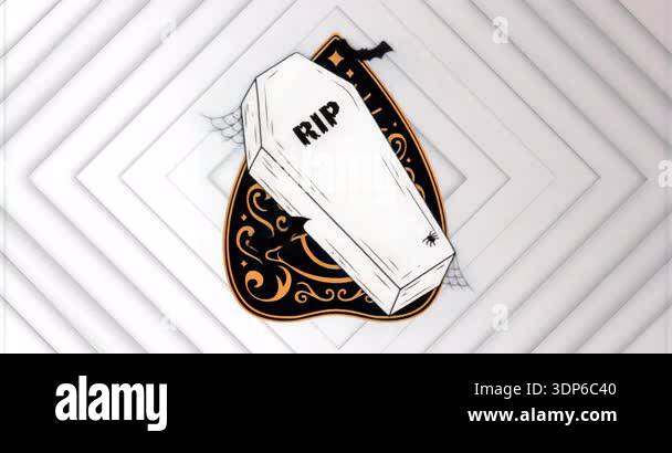 Labelled Rip On start white coffin labeled RIP rotating clockwise quarter turn ...