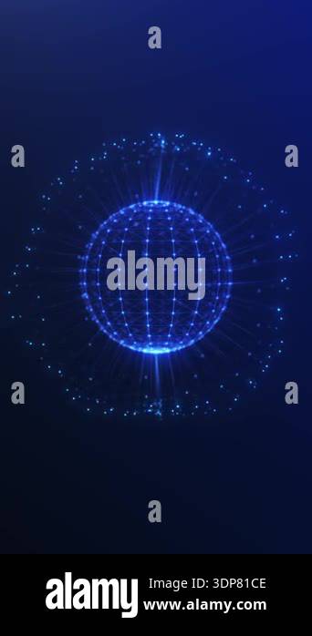 Glowing blue digital sphere made of network nodes and particles ...