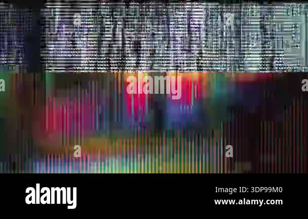 Horizontal glitch band with pixel interference, digital scanline ...
