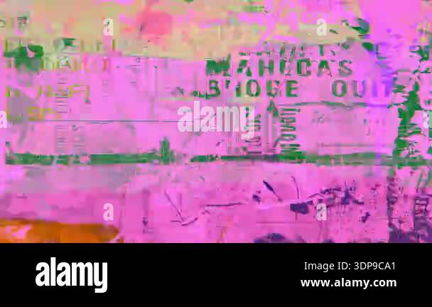 Pink and green glitch collage texture, distorted newspaper print ...