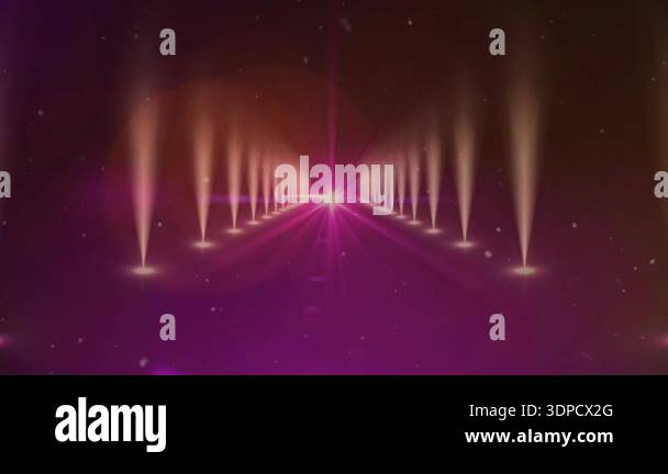 Animation of rows of spotlights with central pink light and orange ...