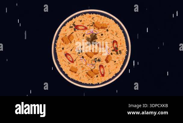Initial stars scattering around rice plate while meteors falling ...