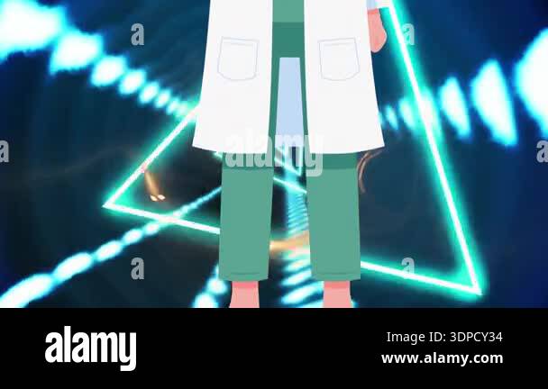 Animation of doctor with face mask icon over moving shapes. Global ...