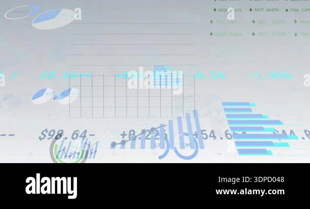 Pie segments appearing bars rising curve sweeping rings counting ticker ...
