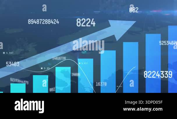 Increasing Number Animation Animation of arrow, increasing numbers over bar graph against world map ...