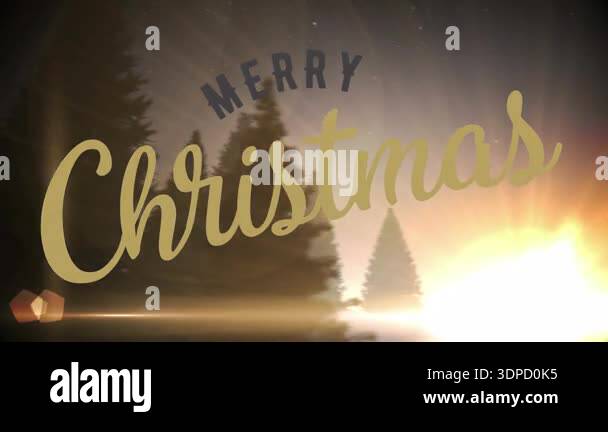 Animation of merry christmas text over christmas tree and winter ...