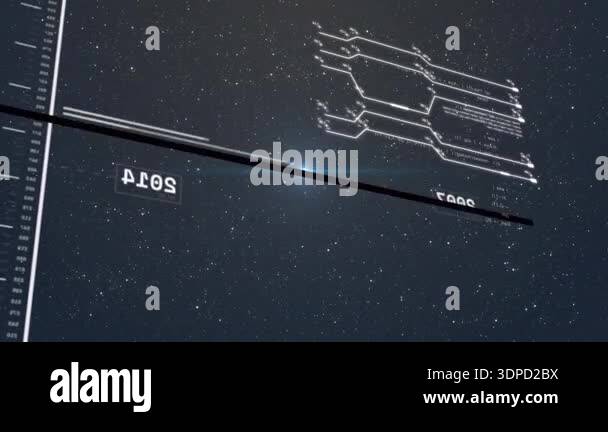 Animation of black digital screen with data and lights. Digital ...