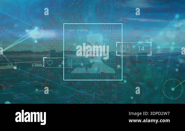 Animation of network of connections over people icons. Global sport and ...