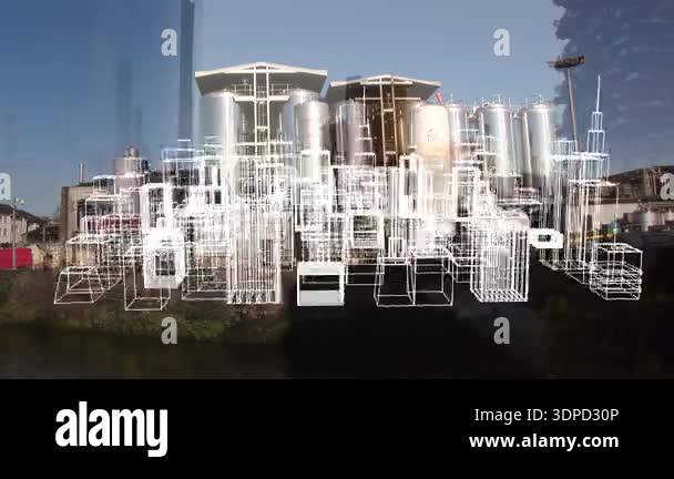 Animation of the modern factory with moving city animation in the ...