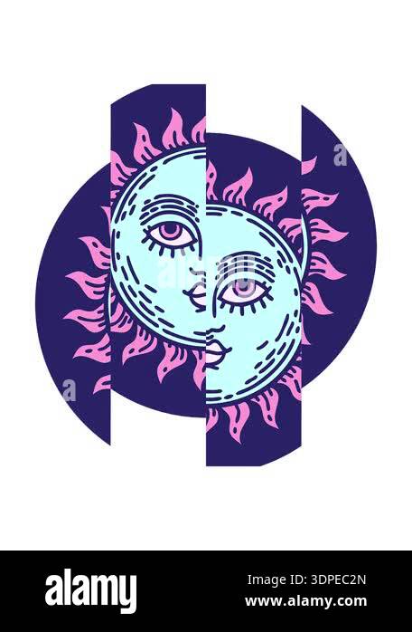 splitting motion animation of tattoo style sun with face Stock Video ...