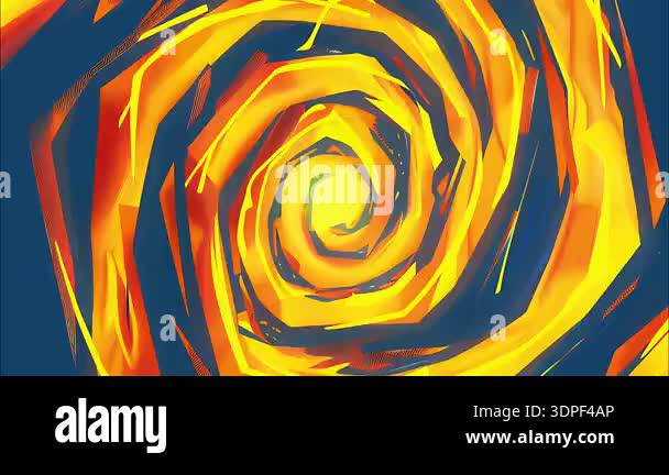 Fiery orange yellow spiral vortex, abstract comic style swirl tunnel ...