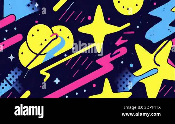Colorful Star And Comet Pattern, 2D Animation, Vector Flat Style ...