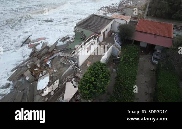 Aerial photography of a house destroyed by a powerful cyclone on the ...