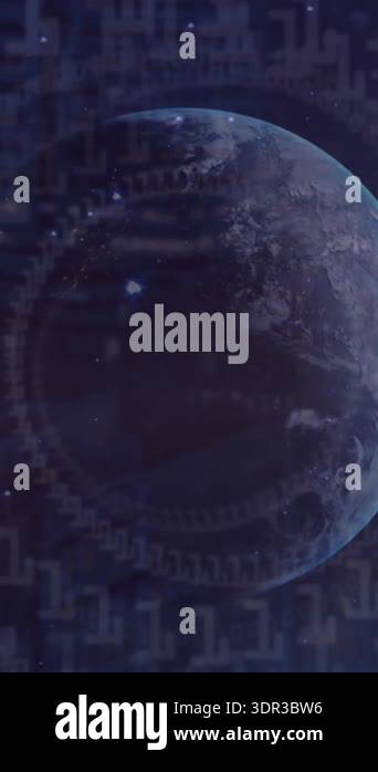 Animation of binary codes and dots over globes against space in ...