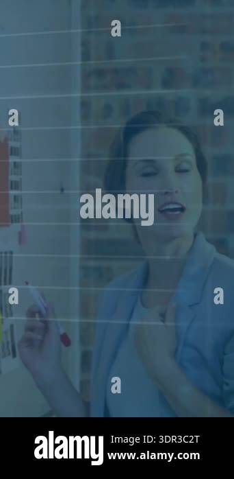 Animation of stock market data processing over diverse man and woman ...