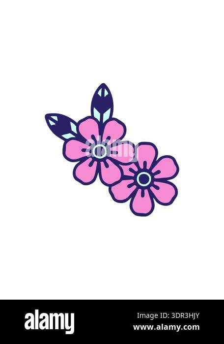 radioactive glowing animation of tattoo style decorative flower cartoon ...