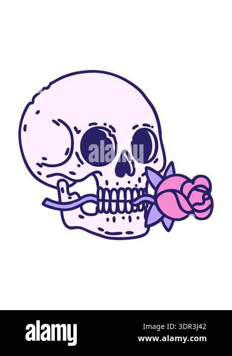power up animation of an iconic tattoo style design of a skull and rose ...