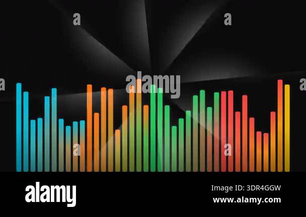A vibrant audio spectrum analyzer visualizes sound frequencies with ...