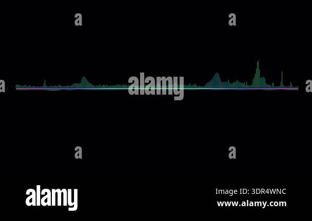 Animated sound wave spectrum visualization on black background, digital ...