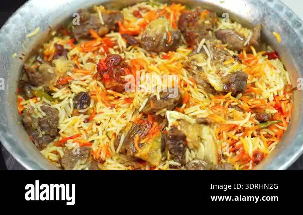 Restaurant style mutton biryani prepared with tender mutton and long ...