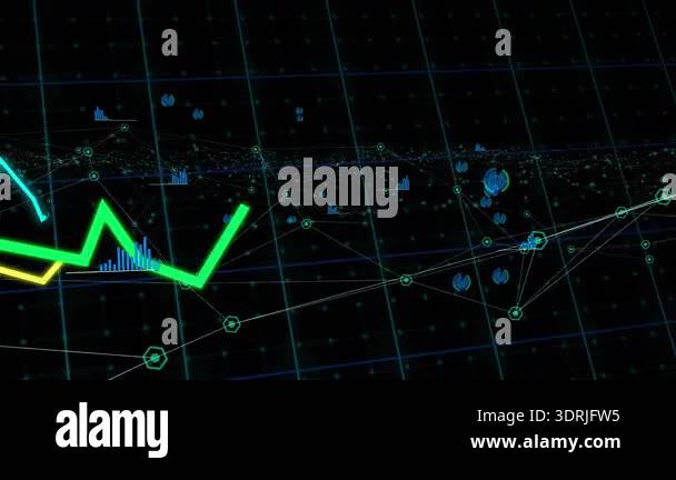 On load colored data traces sweeping across 3D grid and spawning chart ...