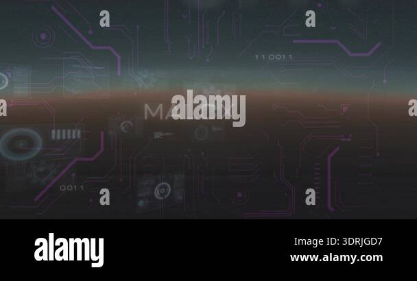 Binary digits forming MALWARE growing as panels sliding and slanted ...