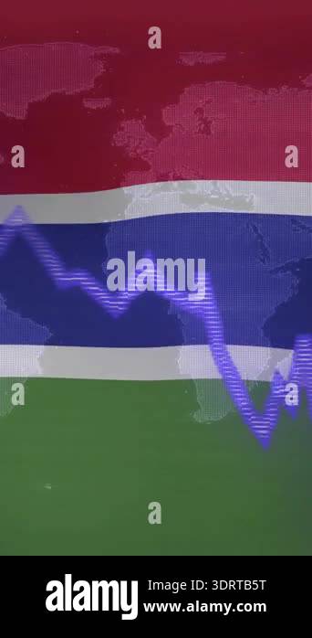 Stock market graph animation over Gambia flag and world map. Finance ...