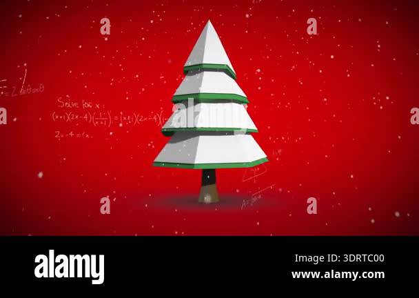 Red canvas opening, snow drifting around Christmas tree and equations ...