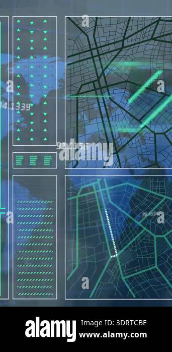 Animation of interface with data processing over world map against time ...