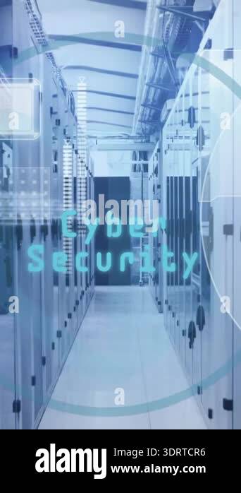 Animation of magnifying glass icon and data processing over computer ...