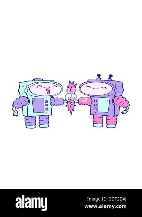 bobbing-motion-animation-of-cartoon-robots-connecting-stock-video