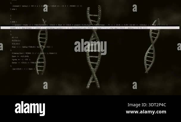 White code initiating DNA helices drifting, rotating, scaling showing ...