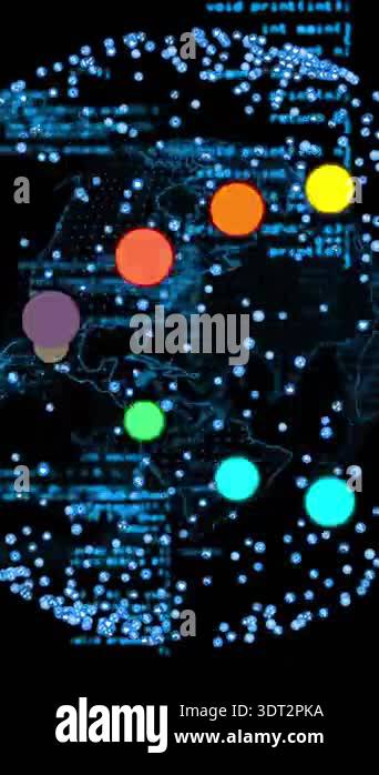 Animating colorful nodes and connections over programming code ...