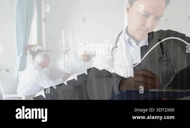 Doctor reviewing health chart initiating animated bar and line graph ...
