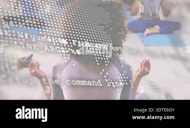 Yoga guide leading meditation for calm while dotted map overlay