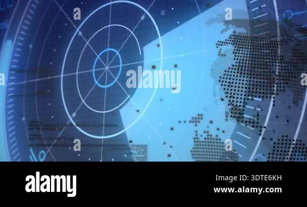 Cod Radar Rings Radar rings rising over grid driving dotted map emerging, turning into ...