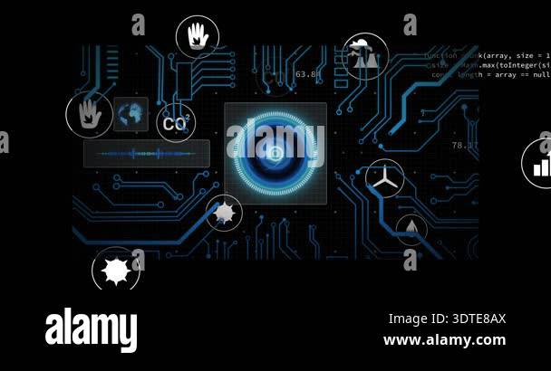 opening dark grid causing hub pulsing, icons fading, code scrolling ...