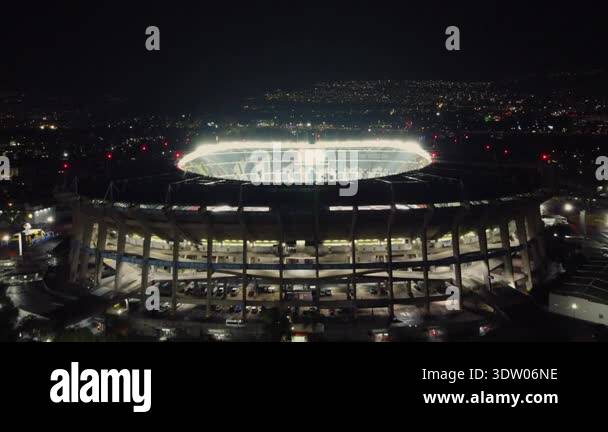 Drone aerial footage of Estadio Azteca illuminated at night in Mexico ...