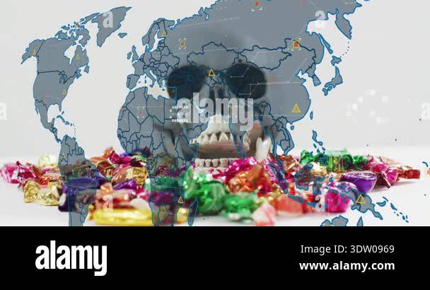Map silhouette fading in, digital overlay growing and icons pulsing ...