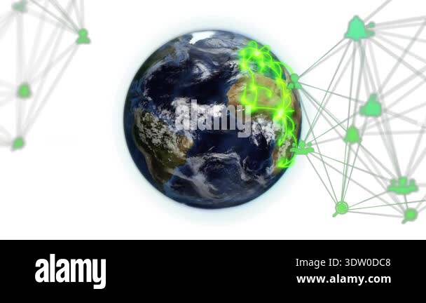 Connectivity Radiating Starting green arcs radiating from right network nodes toward 3D Earth ...