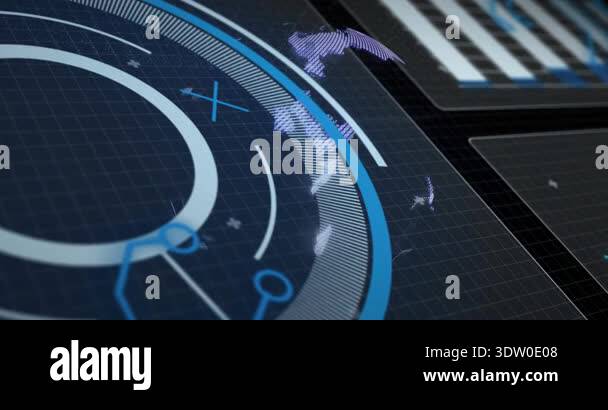 Ring rotating clockwise initiating globe forming and data panels ...