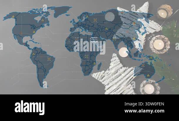 Map silhouette filling with borders as network icons hex clusters ...