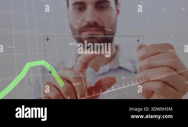 Technology Refinement Graph Business professional tapping transparent holographic interface and ...