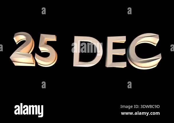 25 December animation for calendar concept isolated on black background ...