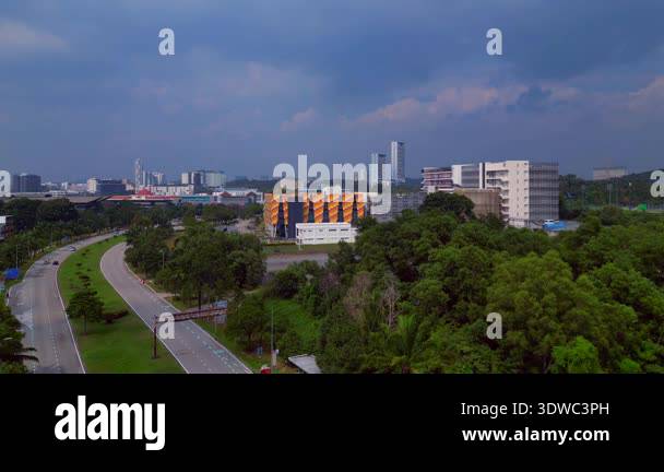 Aerial view university campus with buildings, Big Datacenter quantum ...