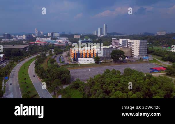Aerial view university campus with buildings, Big Datacenter quantum ...