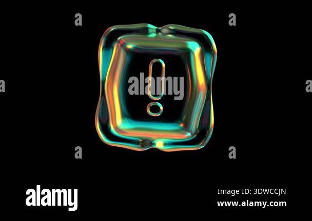 Exclamation mark rendering with holographic colors within liquid ...