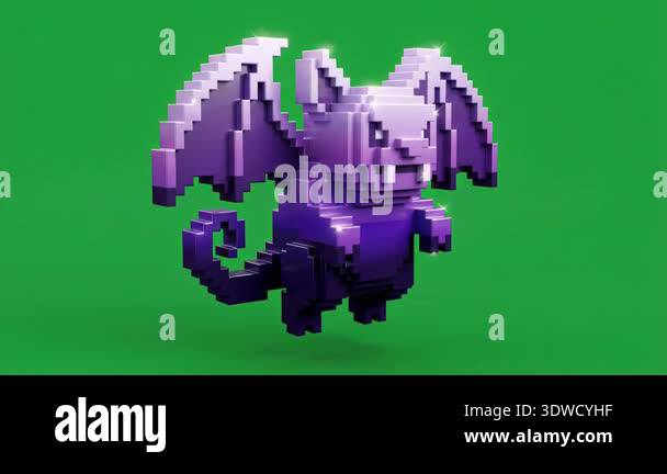 A charming pixelated purple dragon with large wings and a curled tail ...
