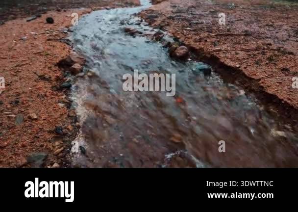 Mountain forest river flowing rapidly with rushing water sound close up ...
