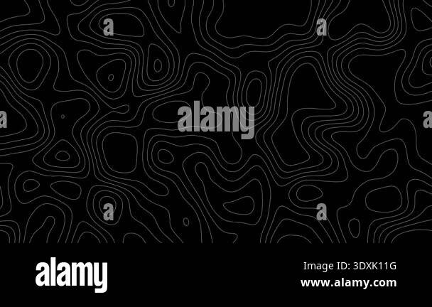 Abstract animated topographic map with contour line. Moving waves ...